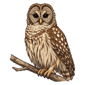 A pixel art Barred Owl